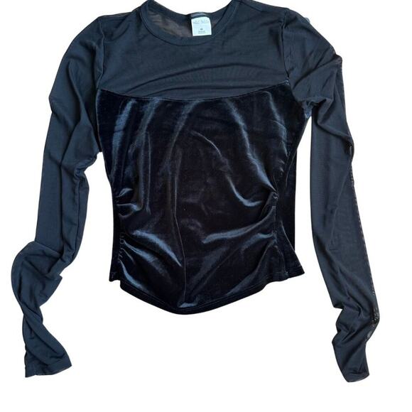Wild Fable Long Sleeve Mesh to Velour Party Top Black XS - Picture 1 of 7